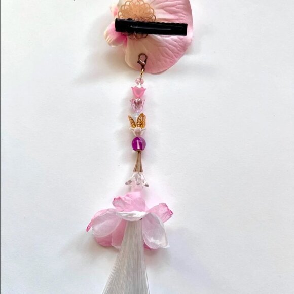 Artist Made MYSTICAL White Pink Fairy Party Festival Flower Hair Clip Tassel - Picture 6 of 7